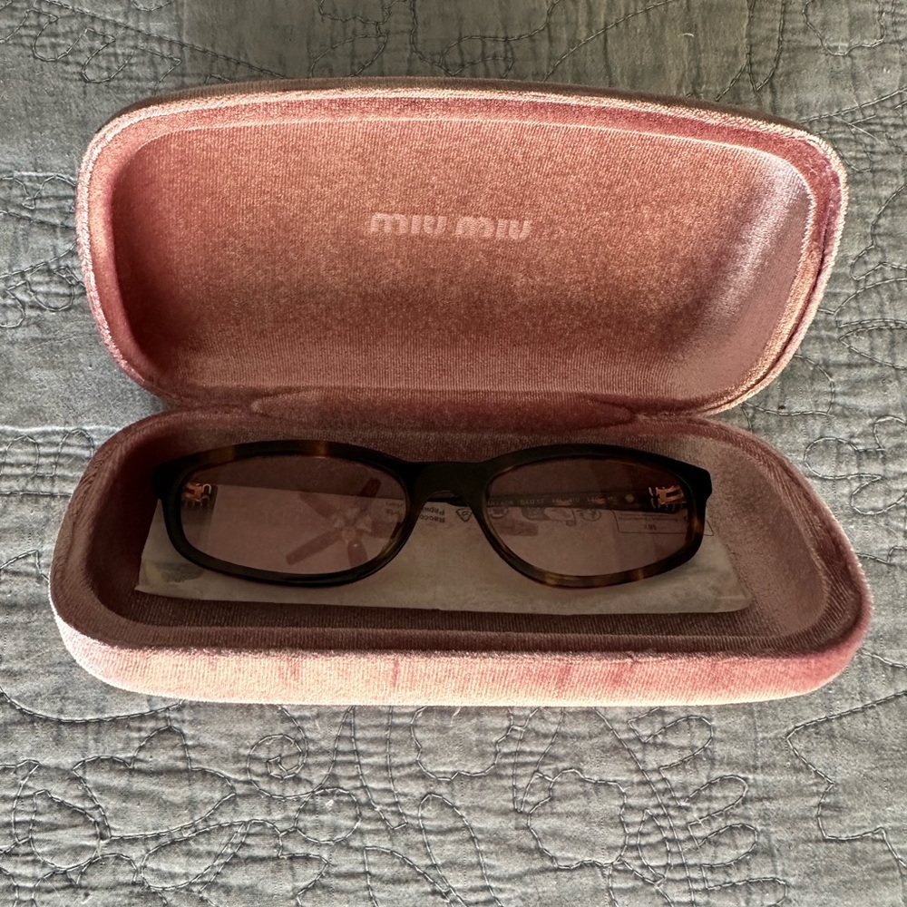 Miu Miu Tortoise Sunglasses with Velvet Pink Case